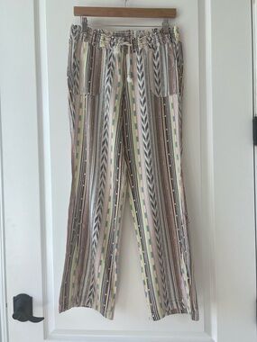 Cali 1850 Wide Leg Multi Stripe Lightweight Linen Pull On Pants Boho Beach Y2K M